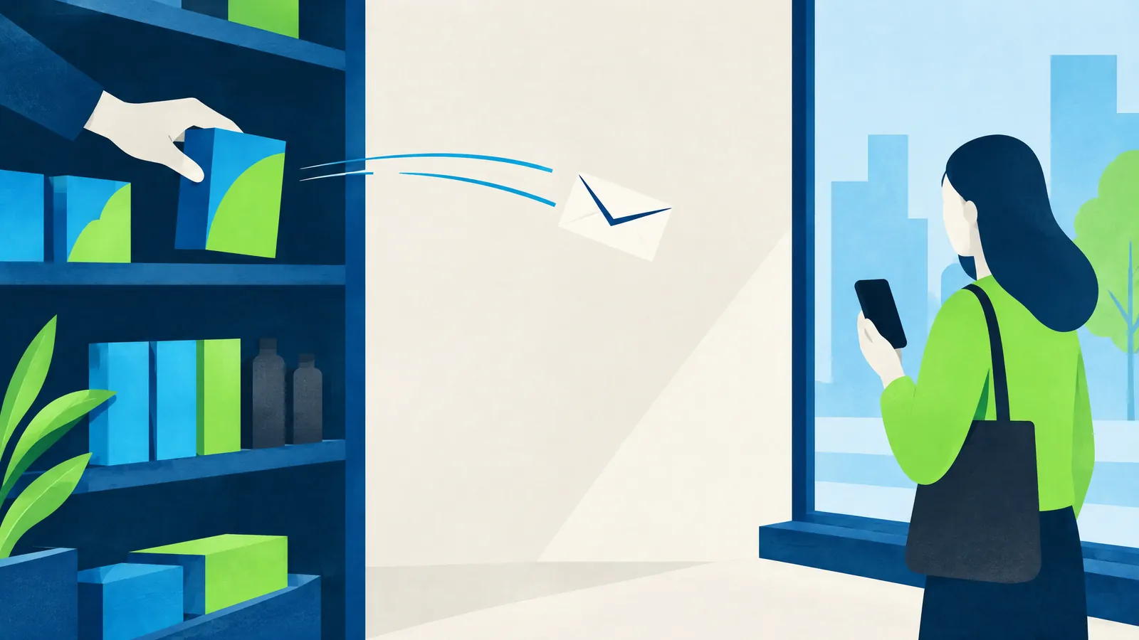 Illustration of a hand shelving a book while a paper plane flies out