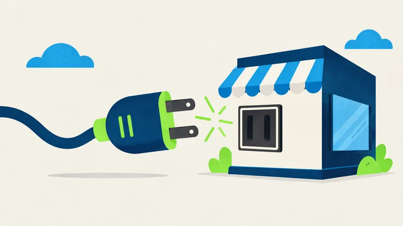 Illustration of a plug connecting to a shop front with an awning